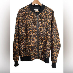 Vintage Carol Horn Workshop 100% silk Leopard Print bomber Jacket size large